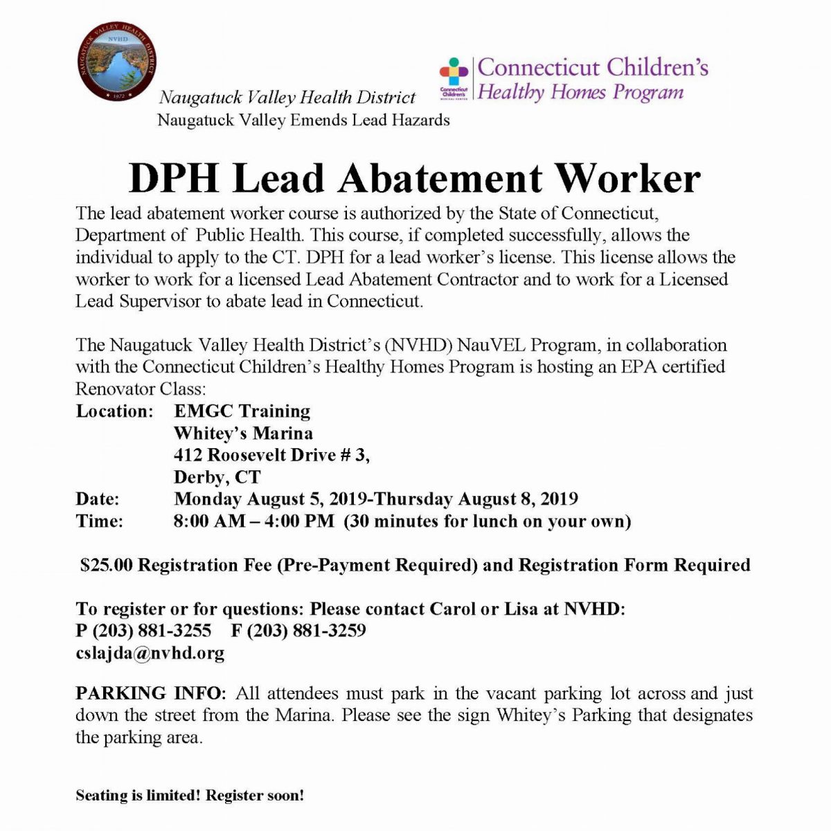 Lead Worker Training Courses Naugatuck Valley Health District